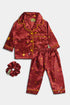 Printed Splash Silk Nightsuit - Red